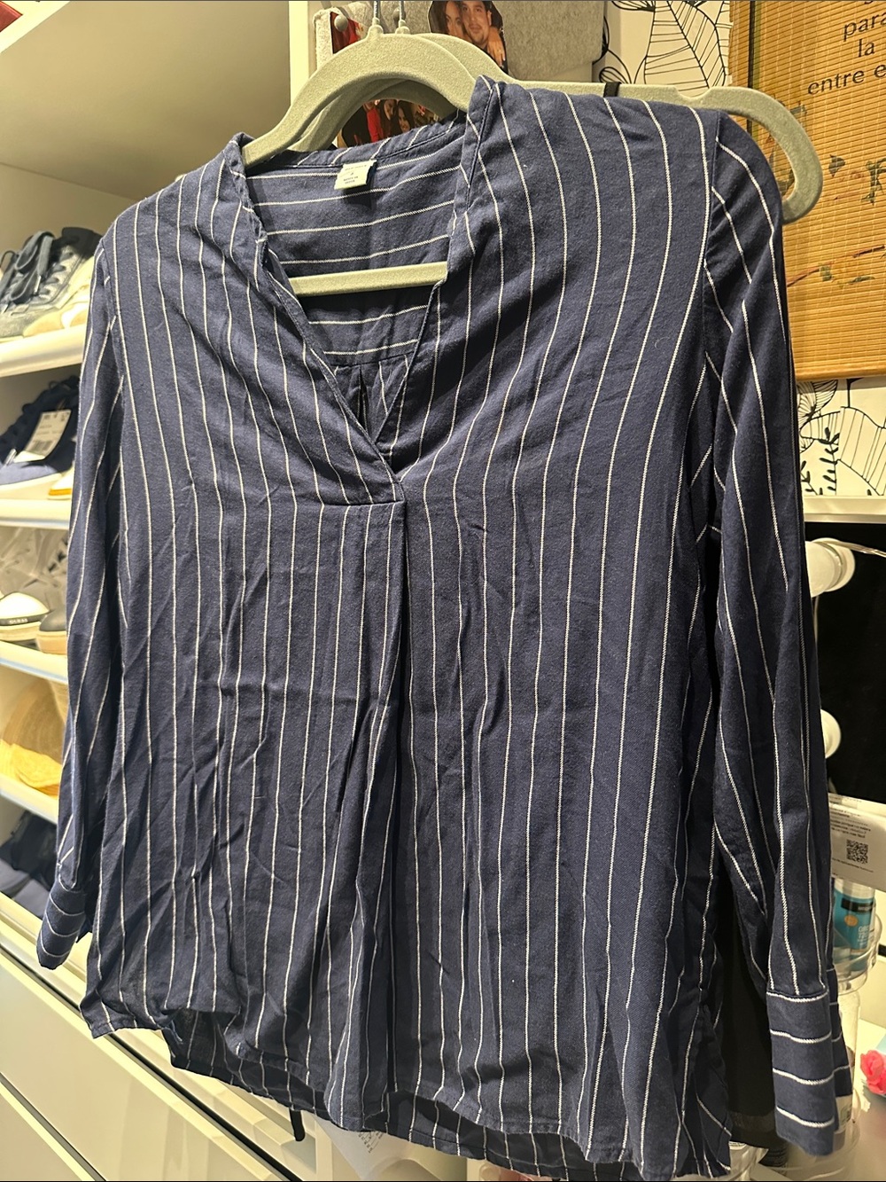 Old Navy Navy Blue Pinstripe Long Sleeve Button-Front Shirt